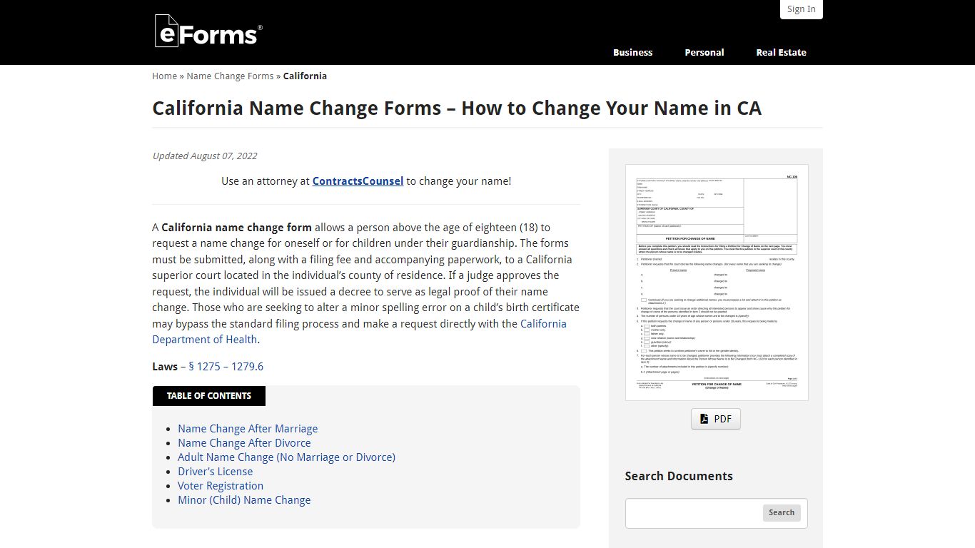 Does it cost to change your name in deals california