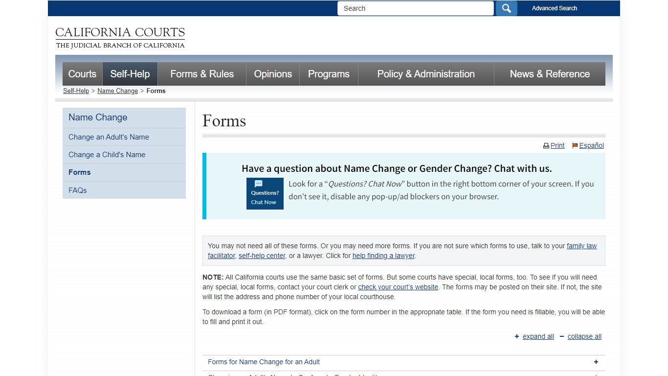 Forms - self help, name change, california, divorce, legal, courts ...